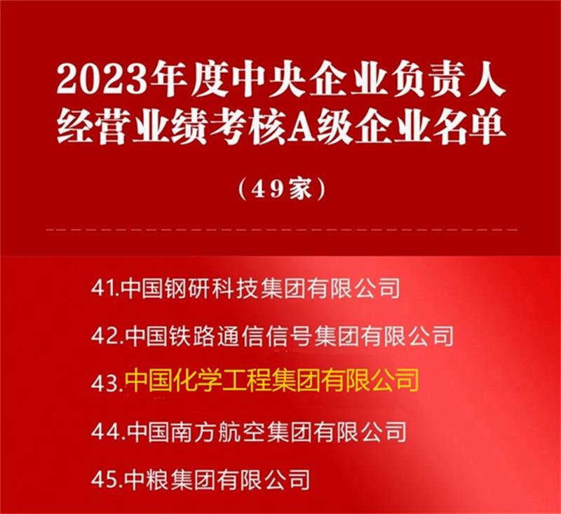 中国化学荣获2023年度中央企业负责人经营业绩考核A级